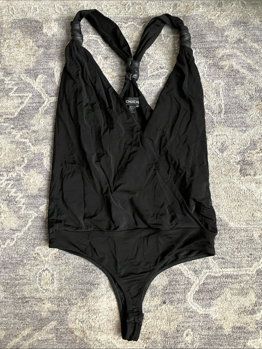 •bebe• Black Knot-Detail Wrap-Front Bodysuit